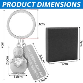 Penguin Keyring with Engraving "Ein Leben Lang an Deiner Seite" Romantic Gift for Lovers Zinc Lucky Charm with Transparent Heart Pendant Gift for Girlfriend Couples Valentine's Day, silver