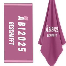 Scinzene Abi 2025 Hand Towel Gift - 80 x 160 cm Microfibre Beach Towel Bath Towel for Graduates in Pink/Purple