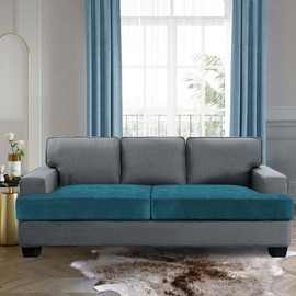 H.VERSAILTEX Stretch Velvet 2 Piece T Cushion Sofa Slipcovers - Individually Fitted Cushion Covers for 2 Couch Seat Cushions - Stay in Place (Deep Teal)