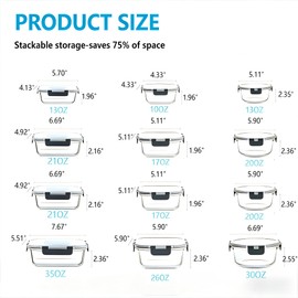 MSPOQMRSF 12 Piece galss Containers with Lids, Food Storage Containers, BPA-Free, Leak Proof, Clear (gray-3*Large+6*medium+3*small)