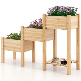 Byroce 3-Tier Raised Garden Bed, Wooden Elevated Garden Bed with 3 Planter Boxes, Open Storage Shelf & Drainage Holes, Fir Wood Outdoor Planter Stand for Flower Vegetable Herb in Garden, Yard & Patio