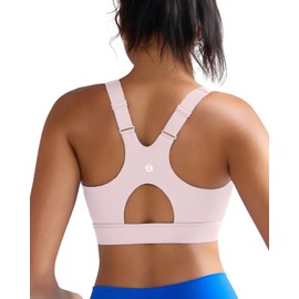 RUNNING GIRL Sports Bra for Women,Adjustable Straps Sports Bras High Support Yoga Bra with Sewn in Pads(3100_Pink_S)