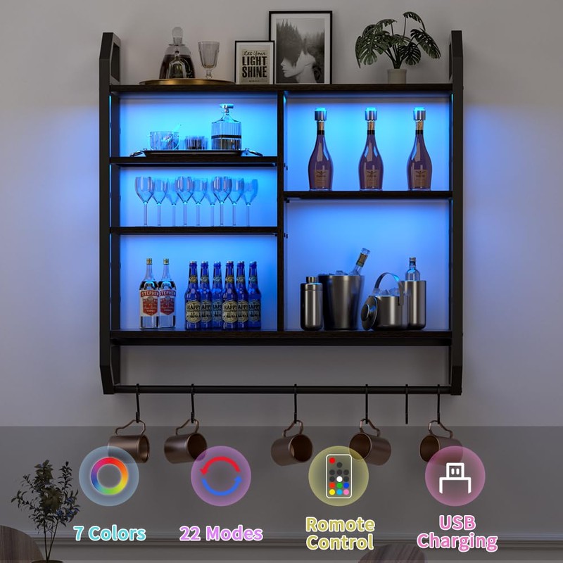 Nidouillet 34" Gaming Floating Shelves, Large LED Wall Mounted Display