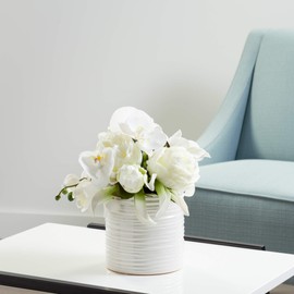 Torre & Tagus Ripple Ceramic Cylinder Vase Hand Crafted Classy Minimalist Design for Faux-Flower Center Piece Dining Room Living Room Accents