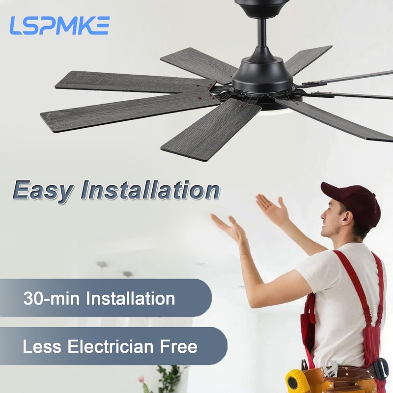 LSPMKE Ceiling Fans with Lights, 52 Inch Ceiling Fan with