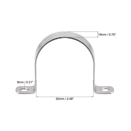 uxcell 63mm(2.5") Rigid Pipe Strap, 2 Holes Tube Straps 304 Stainless Steel Tension Tube Clamp 2pcs