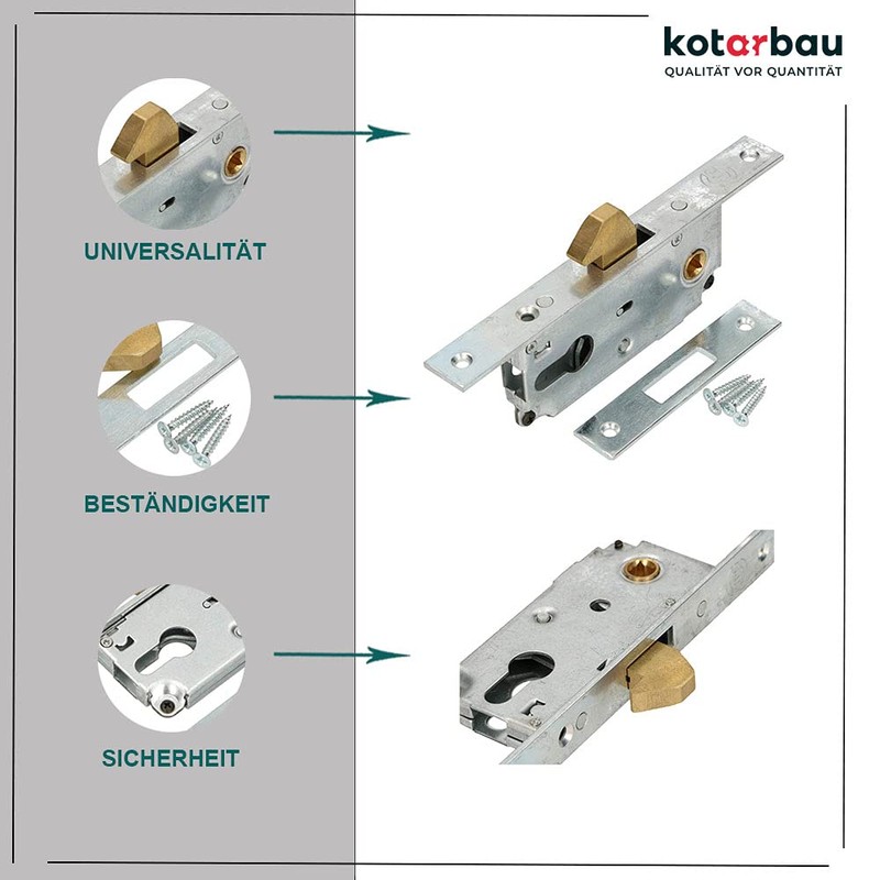 KOTARBAU® 72/40 Sliding Door Mortice Lock Galvanised Corrosion Resistant Strike