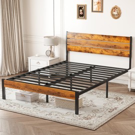 YLIEHS Queen Size Metal Platform Bed Frame with Headboard and Footboard, Sturdy Wooden Slats, No Box Spring Needed, Black