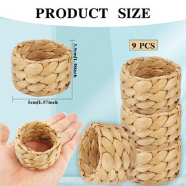 9 Pieces Napkin Rings Rattan Handwoven Napkin Ring Bulk Rustic Rattan Napkin Rings Holders for Family Farmhouse Wedding Birthday Party Table Decor