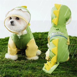 Waterproof Dog Raincoat, Dinosaur Design, Full Body Protection with Elastic Trousers, for Small Dogs (Green, Medium)