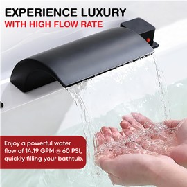 Roman Tub Faucet Waterfall Tub Filler | Deck Mount Brass Faucet | 3-Hole with 2 Handles | High Flow, Anti-Corrosion, Modern Design