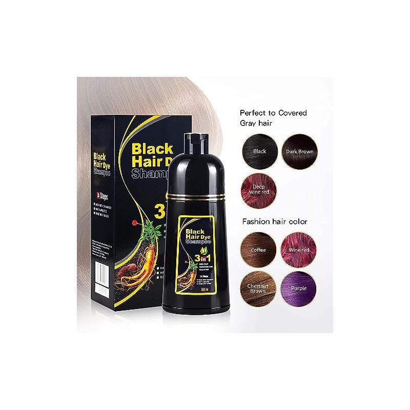 Black Instant Hair Color Shampoo for Gray Hair, 3 In