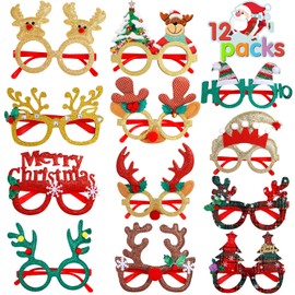 AQXONG Christmas Glasses, 12 Pieces Glasses for Christmas Party, Christmas Photo Props, Creative Christmas Decorations, Suitable for Children, Teenagers, Adults and Elderly People