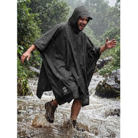 SaphiRose Hooded Rain Poncho Waterproof Raincoat Jacket for Men Women Adults (Black)