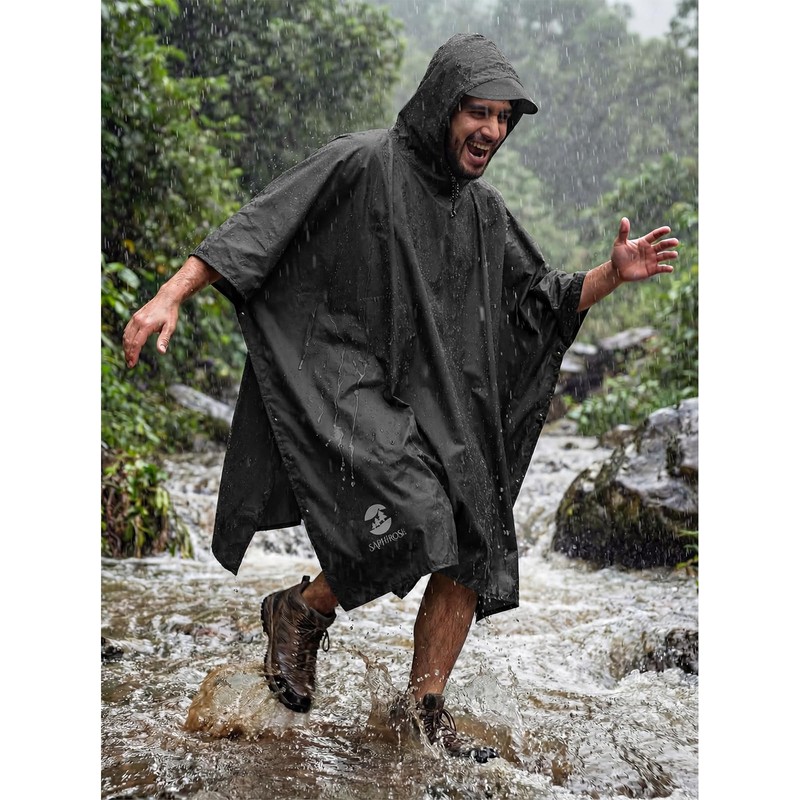 SaphiRose Hooded Rain Poncho Waterproof Raincoat Jacket for Men Women