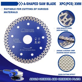 SHDIATOOL Diamond Saw Blade 115 mm 4.5 in A-shaped Cutting Disc for Tiles Marble Stone Concrete Ceramic Brick Pack of 2