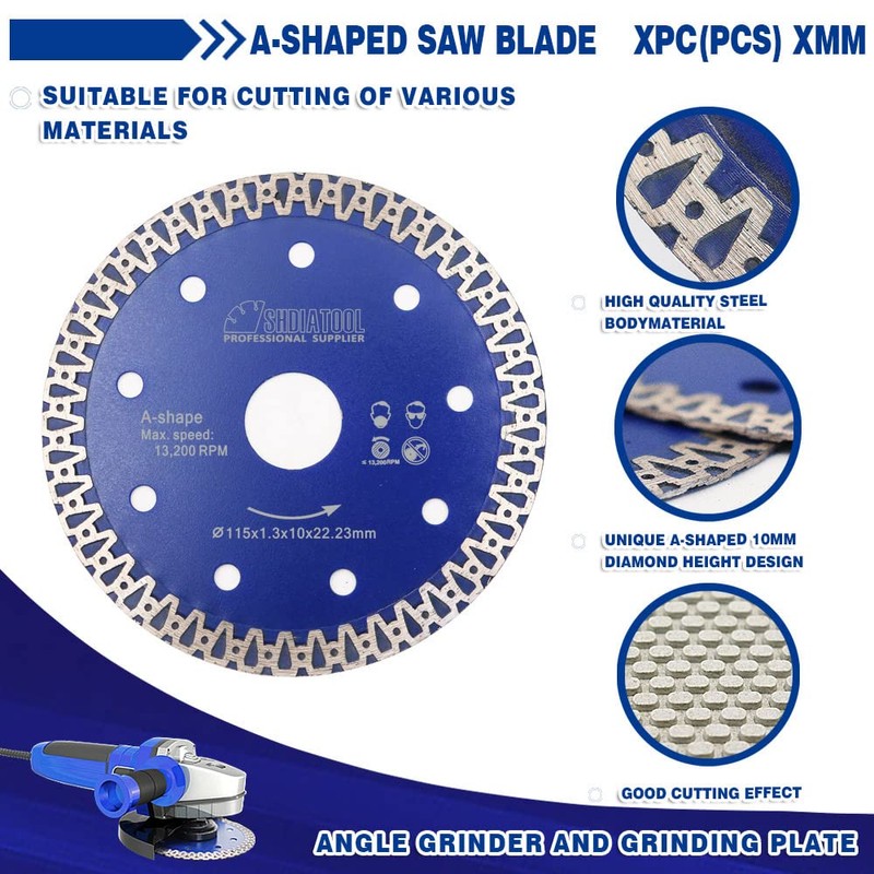 SHDIATOOL Diamond Saw Blade 115 mm 4.5 in A-shaped Cutting