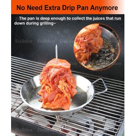 Dallden BBQ Vertical Skewer Al Pastor for Grill-Vertical Spit with 13" Base Pan for Tacos Al Pastor, Vertical Rotisserie Shawarma-Grilling Accessory with 3 Spikes (8”,10" and 12”)