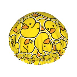 Cute Rubber Duck Shower Cap for Women Reusable Double Layers Waterproof Shower Hair Protector PEVA Lined Shower Hat for All Long Hair Lengths, Stretchy Adjustable Shower Caps