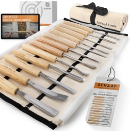Schaaf Wood Carving Tools Set of 12 Chisels with Canvas Case | Wood Carving Chisels with Razor Sharp CR-V 60 Steel Blades