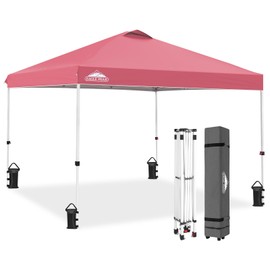 EAGLE PEAK Pop Up Canopy Tent with Wheeled Carry Bag, 8 Stakes, 4 Ropes, 4 Weight Bags, Easy Set Up Tent Canopy, 10x10 ft, 100sqft of Shade, Peach Pink