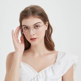 LNTICB® Blue Light Filter Glasses Women Men Computer Glasses Gaming Blue Light Glasses Unisex Interchangeable Lens Without Prescription Retro Round Super Light Metal Frame Anti Fatigue, silver