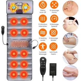 KOCASO Full Body Electric Massage Mat with Heat Vibration Massage Pad Cushion Back Massage Mattress Chair Pad with Neck Massage Pillow with 10 Vibration Motors Timer for Home Office/53.14*19.68 inch