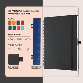 IN-LUXPRO Planner 2025-2026 Daily Weekly and Monthly,11.5"x8.5",18 Months Spiral Bound Calendar Agenda with Self-adhesive Pen Holder,2026 Academic Plan with Vegan Leather Soft Cover,Black