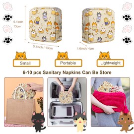 Likesing Period Bag Pouch, Canvas Sanitary Napkin Storage Bag for Girls Womens, Portable Sanitary Napkin Period Pad Pouch for Purse, Small Make Up Bags(Khaki Cat)