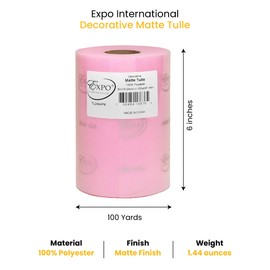 Expo International Matte Decorative Tulle Roll, 6 Inch x 100 Yards, Pink