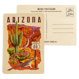 Arizona, Woodblock (4x6 Birch Wood Postcards, 2-Pack Stationary, Rustic Home Wall Decor)