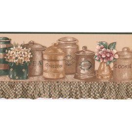Retro Art Coffee, Cookie Jars and Flowers Wallpaper Border 15' x 9.75" RC005102B
