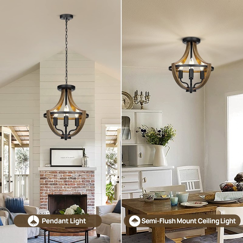 WOAEKR 13.1" Modern Farmhouse Hanging Pendant Lighting, 4-Light Rustic Interior