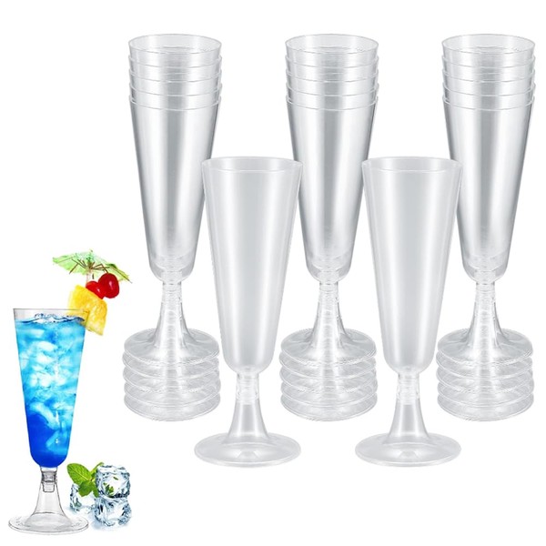 YZDZSW Plastic Champagne Glasses, Pack of 20 Champagne Glasses, 160 ml Reusable Champagne Glasses Mimosa for Champagne Reception Wedding Birthday Picnic Party (Transparent)