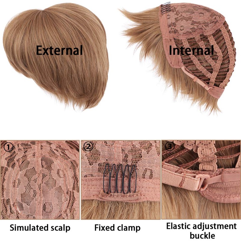 BECUS Short Pixie Cut Strawberry Blonde Wig with Bangs High