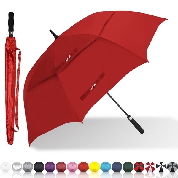Vedouci USA Large Oversize Golf Umbrella Double Canopy Vented Windproof Stick Umbrella with Teflon Coating, Automatic Golf Umbrellas,Red
