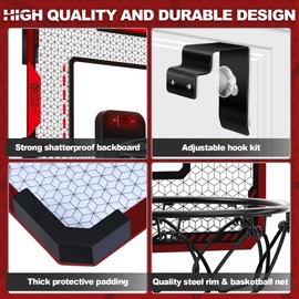 Basketball Hoop Indoor for 5 6 7 8 9 10+ Year Old Boys Kids, Mini Basketball Hoop with Electronic Scoreboard Over The Door, Sport Toys Birthday Gift