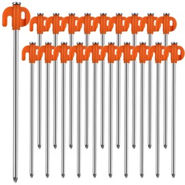 Neehows Tent Stakes, 20PCS Galvanized Ground Stake, 9.84 Inch Non-Rust Metal Tent Pegs Camping Tent Spikes Anchors for Outdoor Canopy, Yard Stakes for Garden, Hiking -Organge