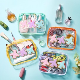 Kacctyen 12 Pcs Airplane Patch Clear Travel Bags for Toiletries Bulk Chenille Letter Makeup Bags Waterproof PVC Preppy Cosmetic Pouch Zippered Carry on Airport Flight Stuff Organizer for Women Girls