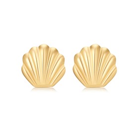 (Gold Seashell) Evabelle Gold Earrings for Women Chunky Hoop Seashell Bow Earrings 14K Gold Plated Knot Geometric Statement Stud Earrings Summer Beach Trendy Jewelry