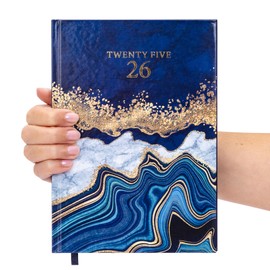 Evelay 2025 2026 Diary A5 Week to View Mid Year Academic Planner Hardback Diaries Journal Organiser with Ribbon for Student Teacher Personal Use (Navy Marble)