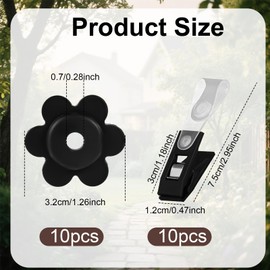 10pcs Garden Flag Stoppers & 10pcs Garden Flag Clips, Adjustable Anti-Wind Clips Rubber Stoppers Poles Stand Parts Accessories for Yard Lawn (Black)