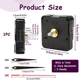 Clock Movement for Wall Clock, Self-Installation with Hands, Quartz Movement, Silent, Wall Clock Quartz Movement with 16 mm Shaft, Silent Movement, Includes Complete Clock Hands, Ideal for Repairs