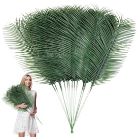 Hotop 50 Pcs Large Palm Leaves 31 Inches Feast of Tabernacles Artificial Fake Palm Luau Party Greenery Leaves for Safari Jungle Stems Fronds Plant Beach Party Supplies