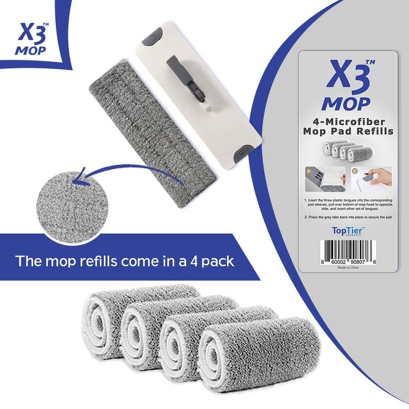 X3 - Almohadillas de microfibra de repuesto para fregona (4