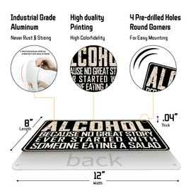 Funny Bar Sign Alcohol Because No Great Story Ever Started Vintage Metal Signs for Bar Home Man Cave Wall Decor 8x12 Inch (2559)