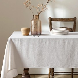 MIULEE White Linen Cotton Blend Tablecloth Rectangle, Luxury Waterproof Stain Resistant Durable Farmhouse Oblong Table Cloth for Dining Party Christmas Weddings Birthday Picnic Events, 52 x 84 inch