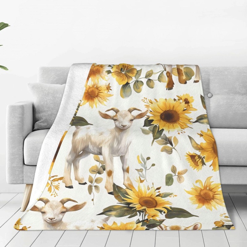 Goat Blanket Goat Sunflower Decor Animals Throw Blanket Gifts for