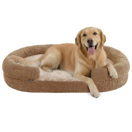 Miorun Orthopedic Dog Bed for Large Dogs, Removable Washable Cover, Memory Foam Indestructible Pet Couch for Big Dogs, Sturdy and Cozy Round Bed with Bolstered Sides, Durable Crate Bed, Camel