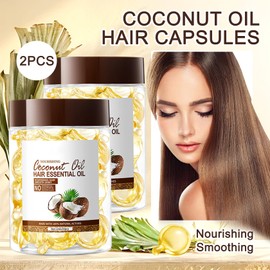 60PCS Hair Serum Oil Capsules, Moisturizing Hair Serum for Frizzy, Dry and Damaged Hair, Smooth, Non-greasy, Refreshing Long Lasting Nourishing Hair Oil for Women（Coconut Oil）